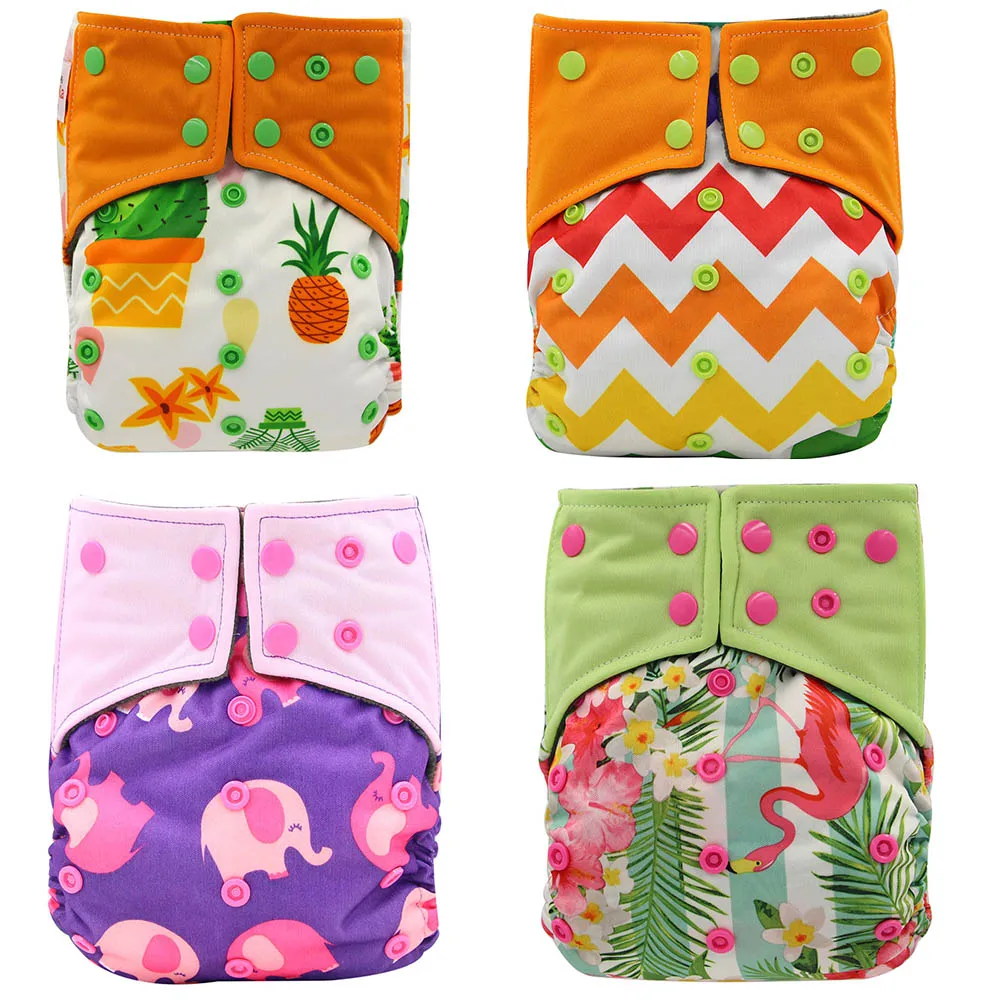 

4PCS/SET Pocket Cloth Diapers Ohbabykds Reusable Diaper Cover ALL-in-two AI2 Washable Couche Lavable Panties Infant Kids Nappies