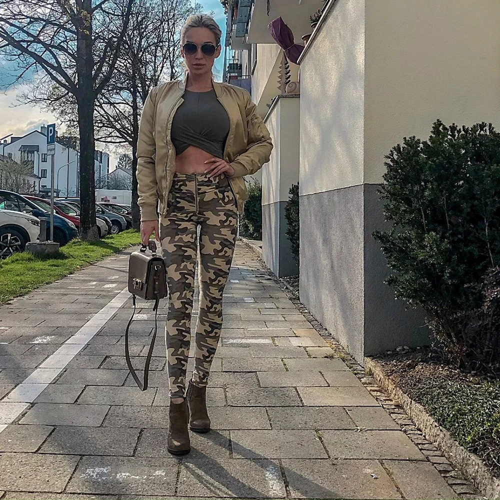 Melody, четыре способа растягивания, высокая талия, камуфляжные штаны, Осень-зима, тянущаяся молния, женские обтягивающие брюки