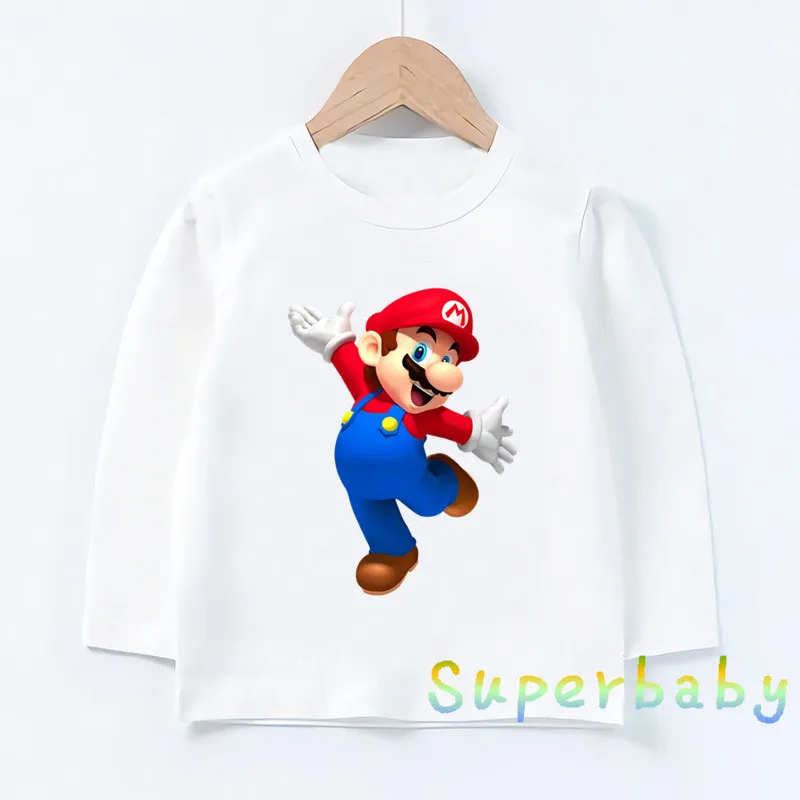 Детская футболка с принтом игры «Super Mario Bros» Забавные топы с героями мультфильмов для маленьких мальчиков и девочек, детская футболка с длинными рукавами LKP5185