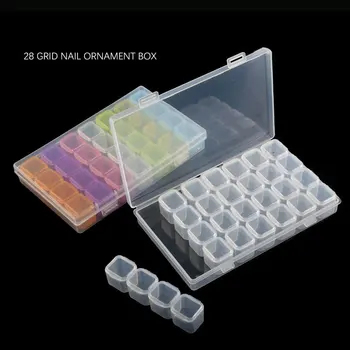 

CHNRMJL 28 Slots Acrylic Rainbow Nail Art Decoration Rhinestone Empty Storage Case Box Nails Jewelry Accessories Container Tools