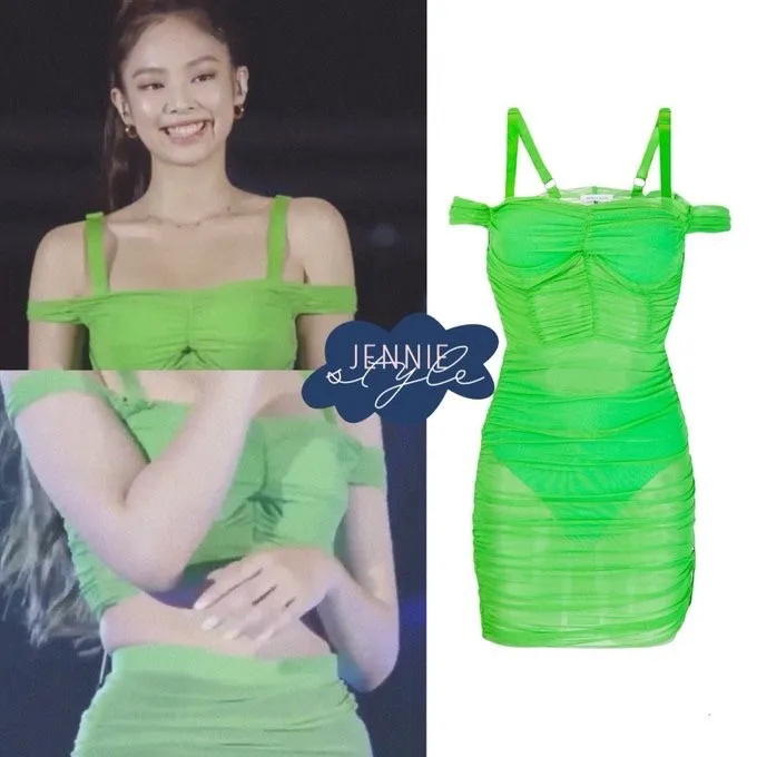 

kpop Blackpink JENNIE Europe America network yarn perspective strapless sexy dresses women streetwear party casual sling dress
