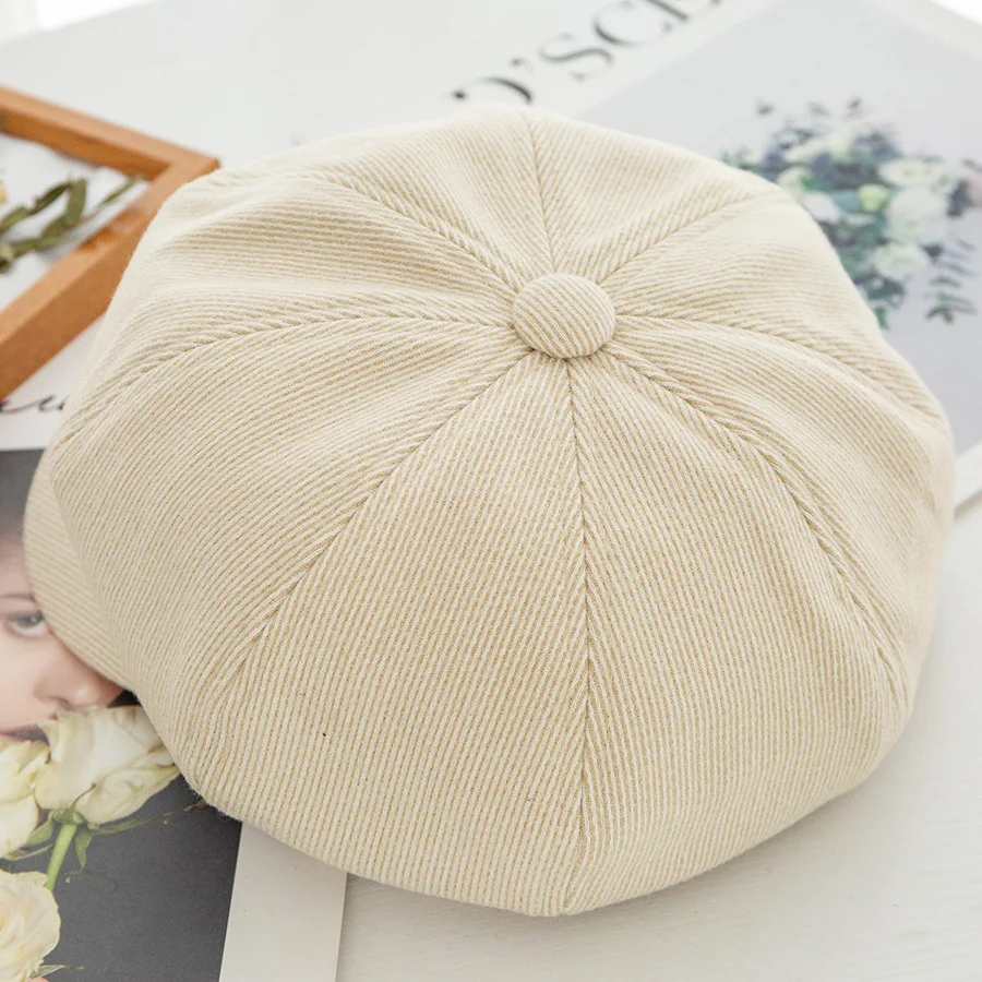 Boina de lana para mujer otomino Invierno sombreros Восьмиугольные gorras de boina negra gris