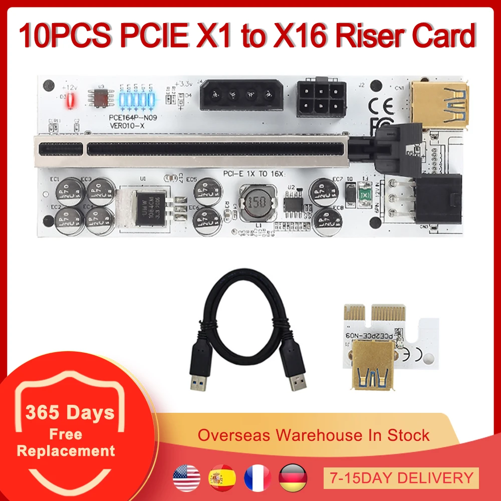 10pcs Ver010 X Pcie X1 To X16 Riser Card Pci E 1x To 16x Graphics Card Pci Express Extender Led Display Eth Btc Mining Miner Pc Hardware Cables Adapters Aliexpress