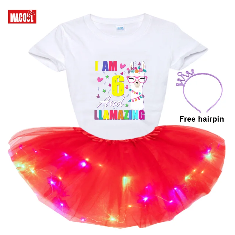 Girl Birthday Tutu Dress Set Llamazing Birthday Tshirt Dress Girl Kids Dress Set Party Light Christmas Dress Little Girl Costume baby girl skirt apparel Dresses