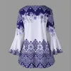 Autumn 5XL Plus Size Blouses Women Bandage Long Sleeve O-Neck Floral Print Loose Casual Lace Fashion Tops Shirts Women Blouse 4