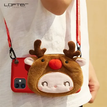 

Christmas Deer Pocket Original Silicone Case for iPhone 11 Pro Max/11 Pro/11/XR/XS Max/X Shockproof Soft Cover Crossbody Strap