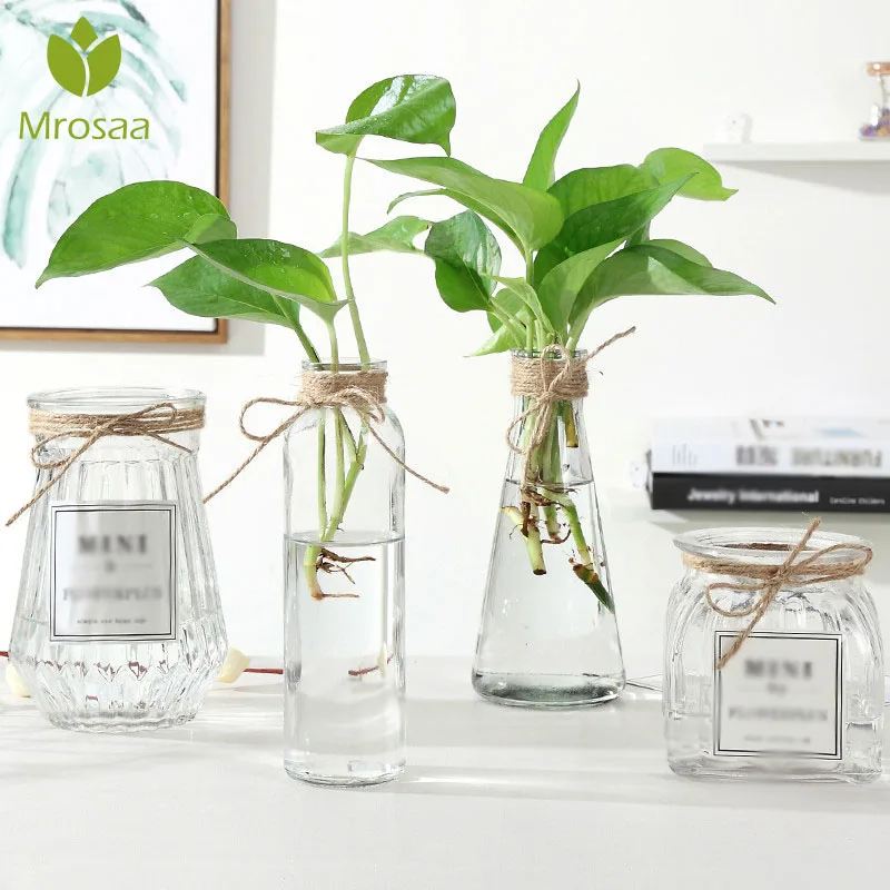 

Nordic Glass Vases Living Room Table Decoration Transparent Water Hydroponics Flower Rope Dry Flower Vase DIY Valentine's Day