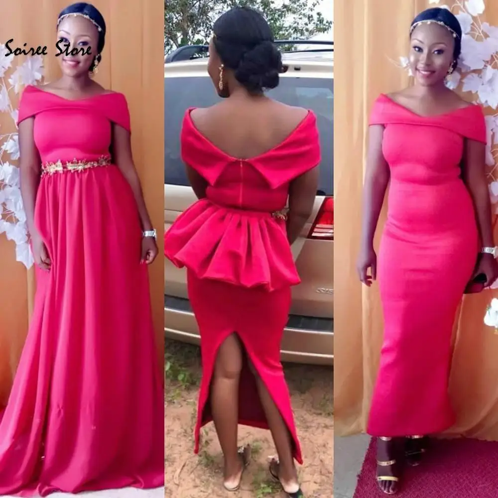 

Formal Fushcia African Prom Dresses With Detachable Train 2 In 1 Off Shoulders Evening Dress 2020 Cheap Black Girls Pageant Gown