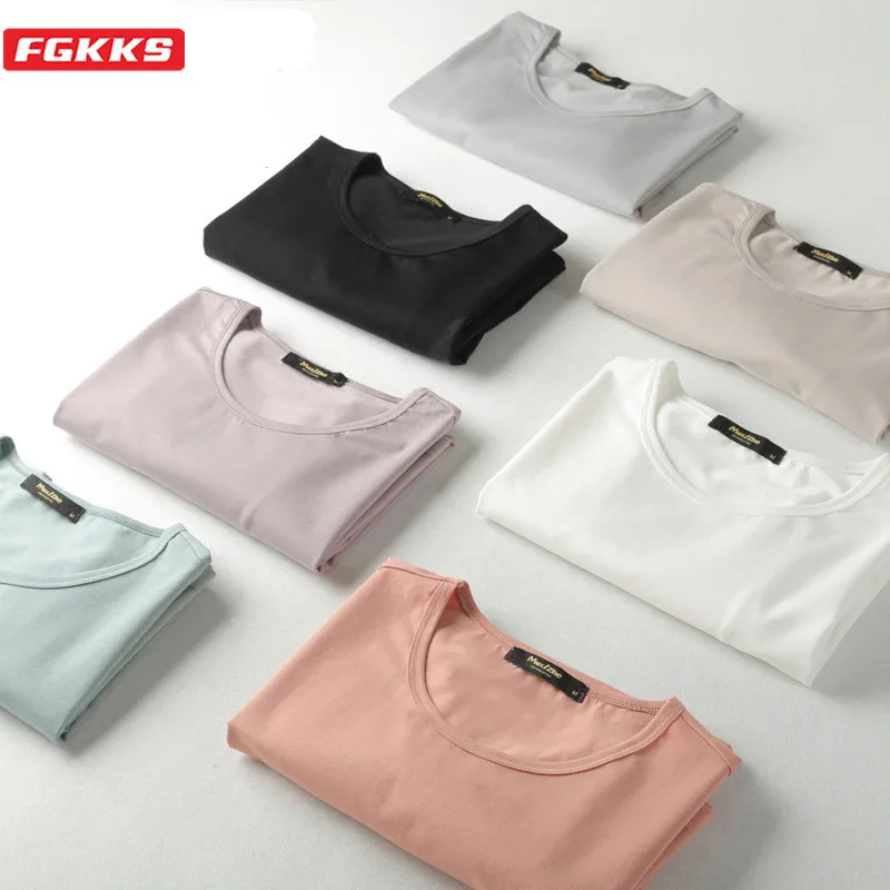 

FGKKS Fashion Brand Men O-Neck T-shirt 2020 New Men's Slim Fit Tees Shirt Cotton Solid Color Short Sleeve T Shirts Male