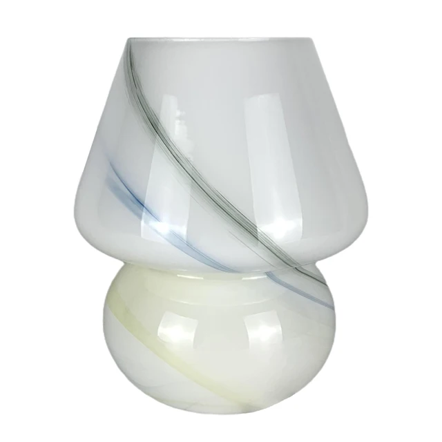 Glass LED Desk Lamp For Bedroom Bedside Korean Modern ​Striped Mushroom Table Lamp Decor Cute Glass Translucent Bedside Lamp Colourful Stripe