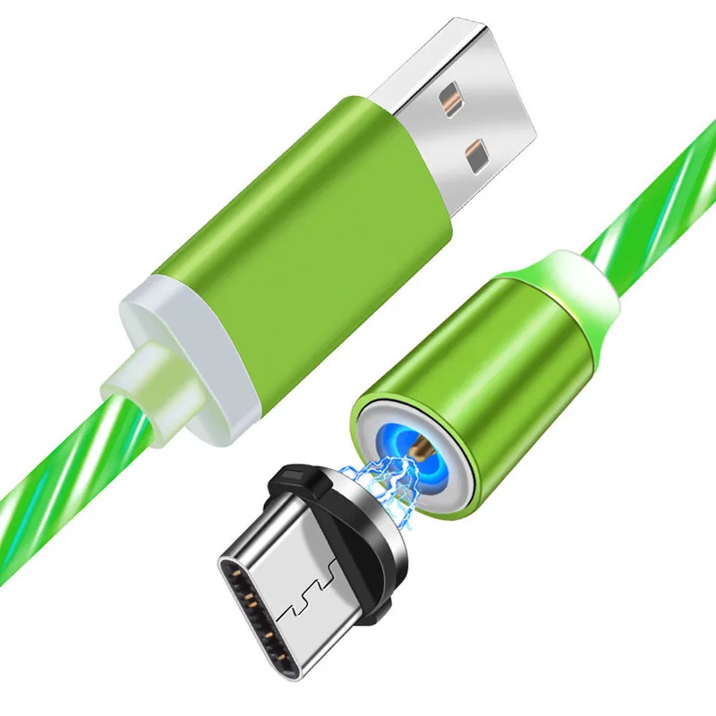 Only Green 1M Cable Для samsung A5 A50 huawei P20 honor 20 9 Google Pixel 4 3a 3 зарядное устройство для телефона светодиодный светящийся Магнитный микро USB зарядный провод - Тип штекера: Only Green 1M Cable