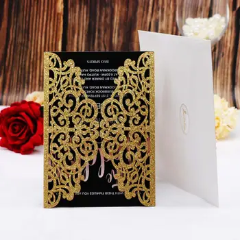 

30Pcs/Lot Luxury Gold Wedding Invitation Card Glitter Paper Ceremony Festival Vintage Style Message Blessing Card Letter Cover
