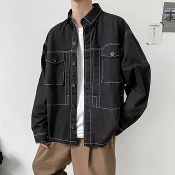 

Men Vintage Fashion Loose Shirt Style Jackets Coats Male Streetwear Hip Hop Casual Cargo Jacket Spring Autumn Outerwear Cardigan