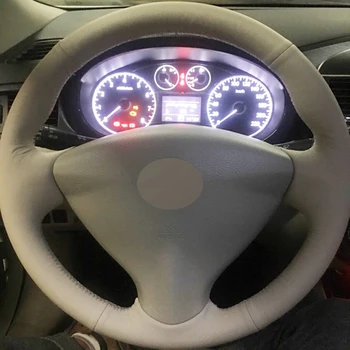 

Beige Smooth Genuine Leather Hand-stitched Car Steering Wheel Cover for Nissan Tiida Sylphy Sentra Versa Note 2014-2