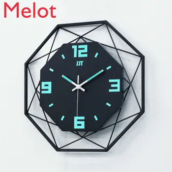 

Luminous Geometric Wall Clock Modern Art Silent Yellow Metal Wall Clock Nordic Zegar Scienny Creative Bedroom Home Decor