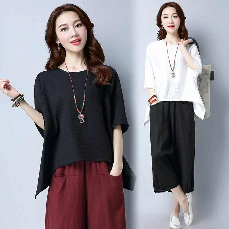 

Solid Color Elegant Casual Elegant Loose Pants Capri Pants Half-sleeve Shirt 2018 Summer Set/Suit Skirt