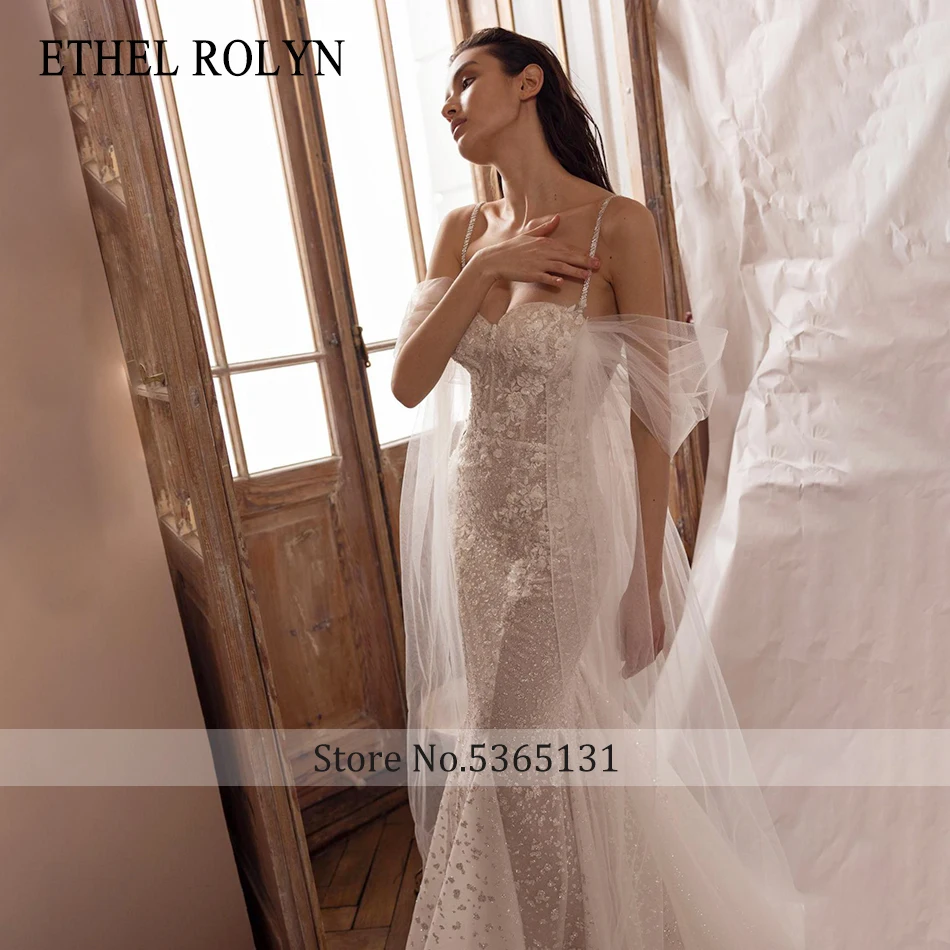 ETHEL ROLYN Abito da sposa a sirena Elegante abito da sposa lucido con perline e spalline ricamate senza schienale - Image 3