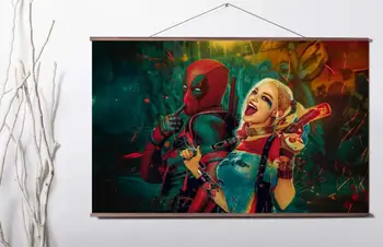 

Deadpool Harley Quinn DC Superheroes Movie Art Canvas poster decoration painting with solid wood hanging scroll