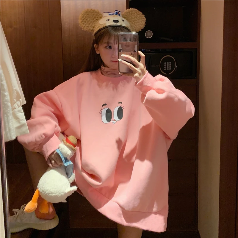 cartoon Sweatshirts ladies long sleeve hoodies and pullover o-neck plus size fall autumn nwinter Women's Clothing hot hipster