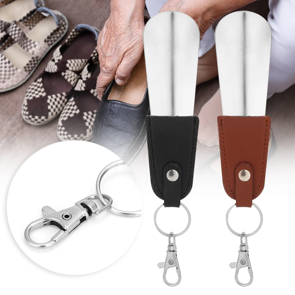 Elderly Pregnant Women Key Chain Mention Shoe Lifter Action Inconvenient Wear Shoes Auxiliary Tool Stainless Steel Shoe Horn New