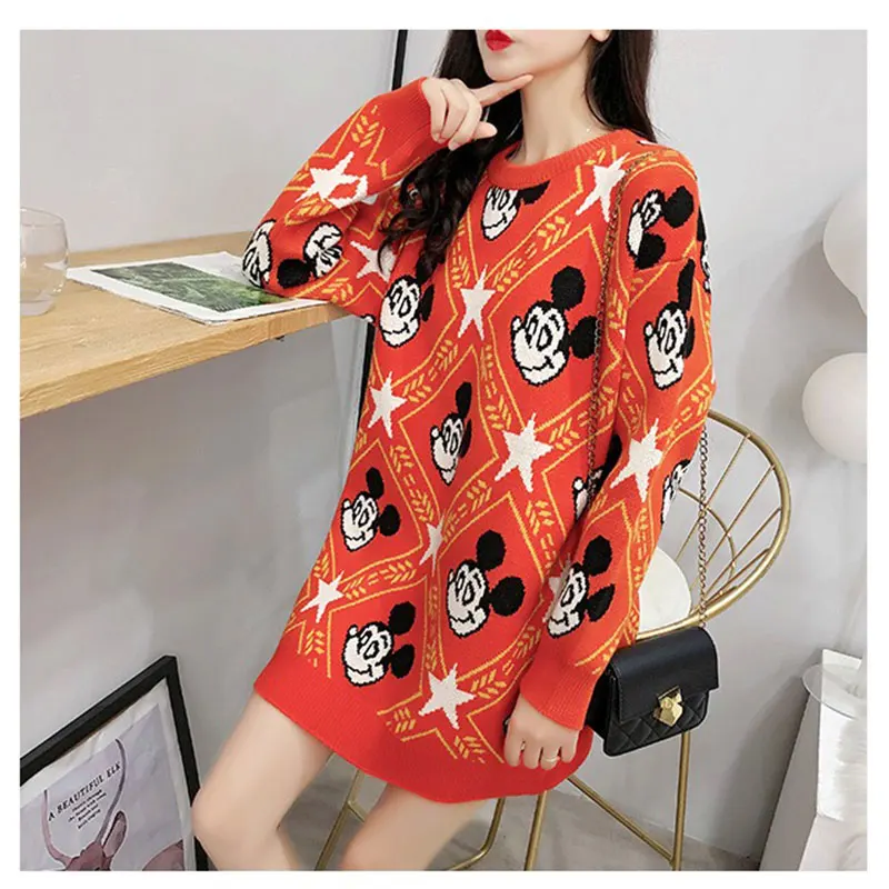 DISIMAN autumn winter cartoon plus size harajuku long sleeve knit sweater women high quality loose cute sweater pullover women