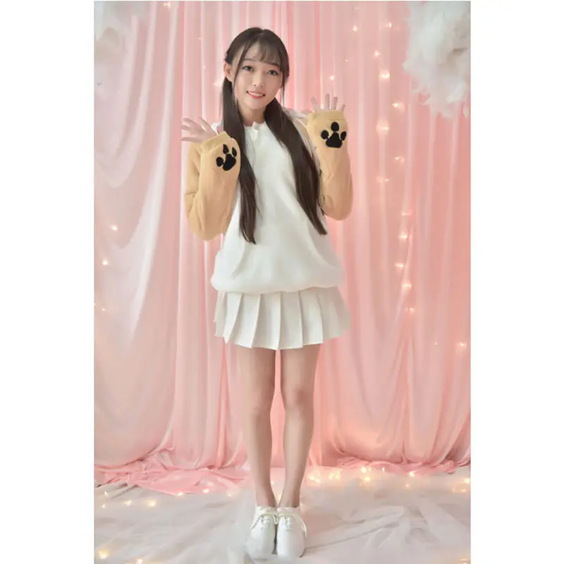 Dropshipping Lovely Muco Harajuku Sweatshirt Japan Kawaii Plush Female Hoodie Girls Anime Shiba Inu Doge With Ears Pullover