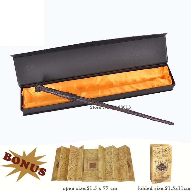 Potters Magic Wands Cosplay Harried Dumbledore Voldemort Snape Metal/Iron Core Magic Wand with Harried Marauder's Map as Gift