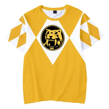 

Cosplay Power Rangers Costume Kids T-shirt Jersey Yellow Pink Black Green Ranger Military Boys tshirt Girls Pink Ranger Ford