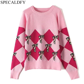 

2020 Winter Clothes Women Long Sleeve Bow Jacquard Knitted Sweater Female Runway Brand Sweaters And Pullovers Jersey Mujer