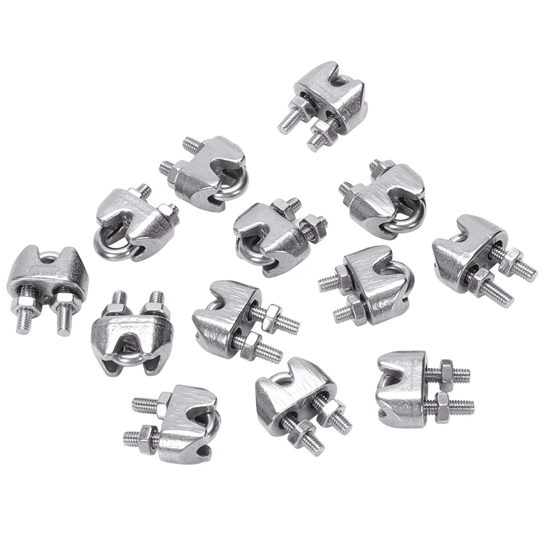 

TOP 2mm 1/16 Inch Stainless Steel Wire Rope Cable Clamp Fastener 12pcs