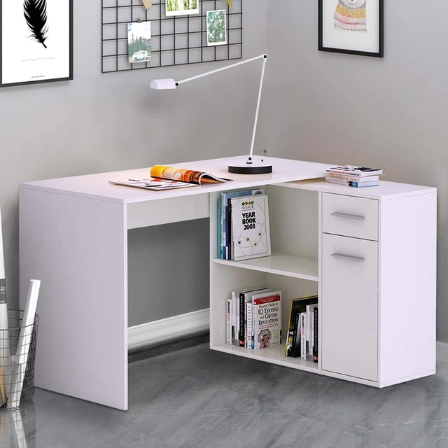 HOMCOM L-Shaped Corner Computer Desk Study Table w/ Storage Shelf Drawer  Office