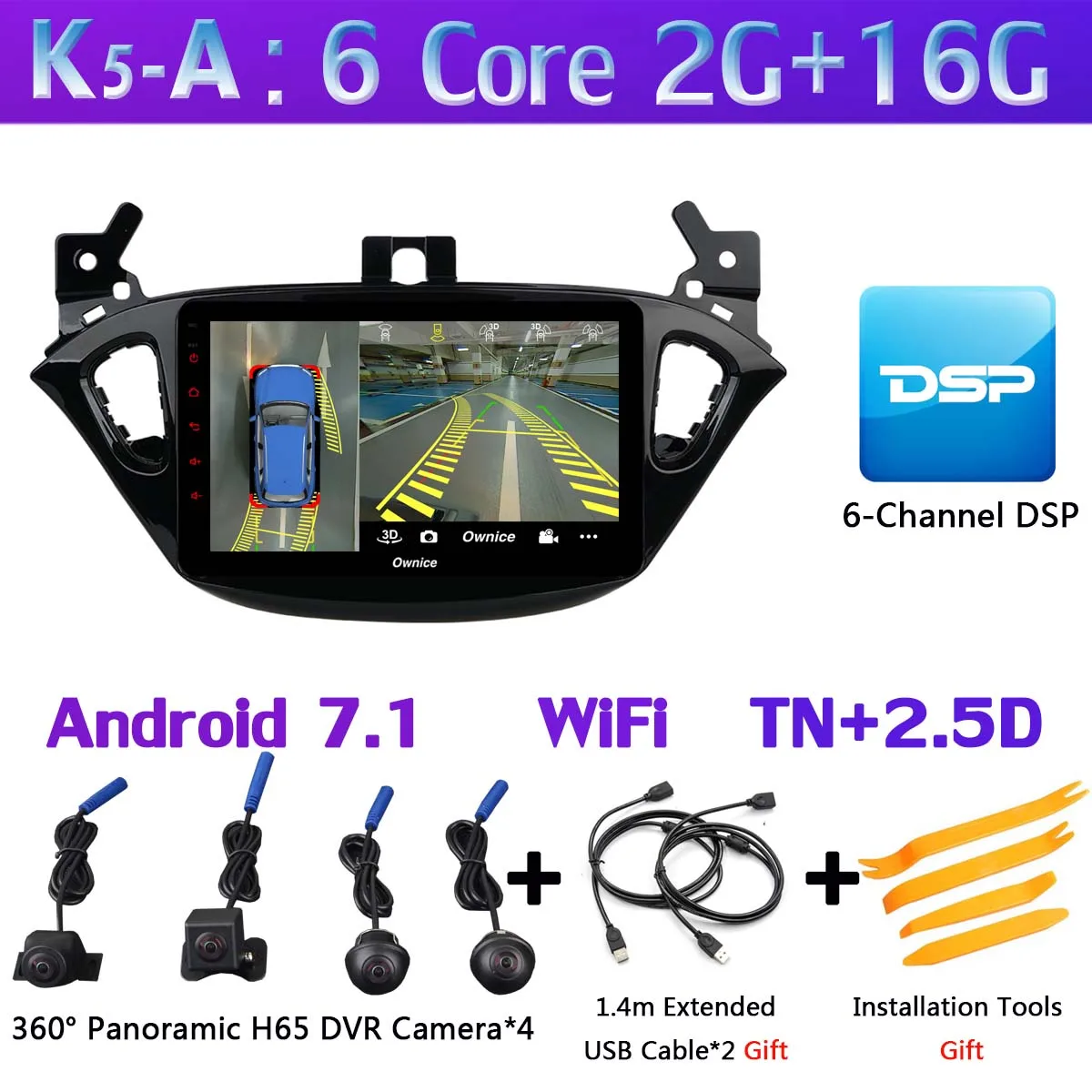 1din 360°Panoramic Камера Android 9,0 4G+ 64G gps компактное минирадио CarPlay автомобильный мультимедийный плеер для Opel Corsa - Цвет: K5-A