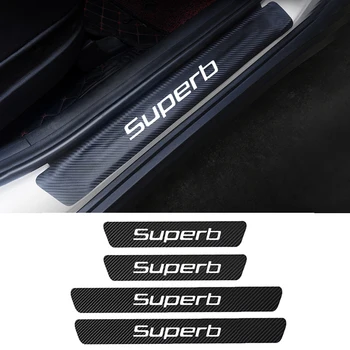 

4PCS Carbon Fiber Door Threshold Guard Car Door Sill Scuff Plate Pedal Cover Stickers For Skoda Superb 1 2 3 2009-2018 2019 2020