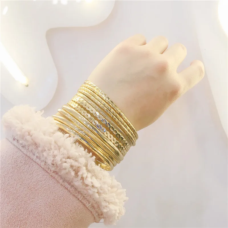 12pcs Punk Curb Cuban Chain Bracelets Set for Women