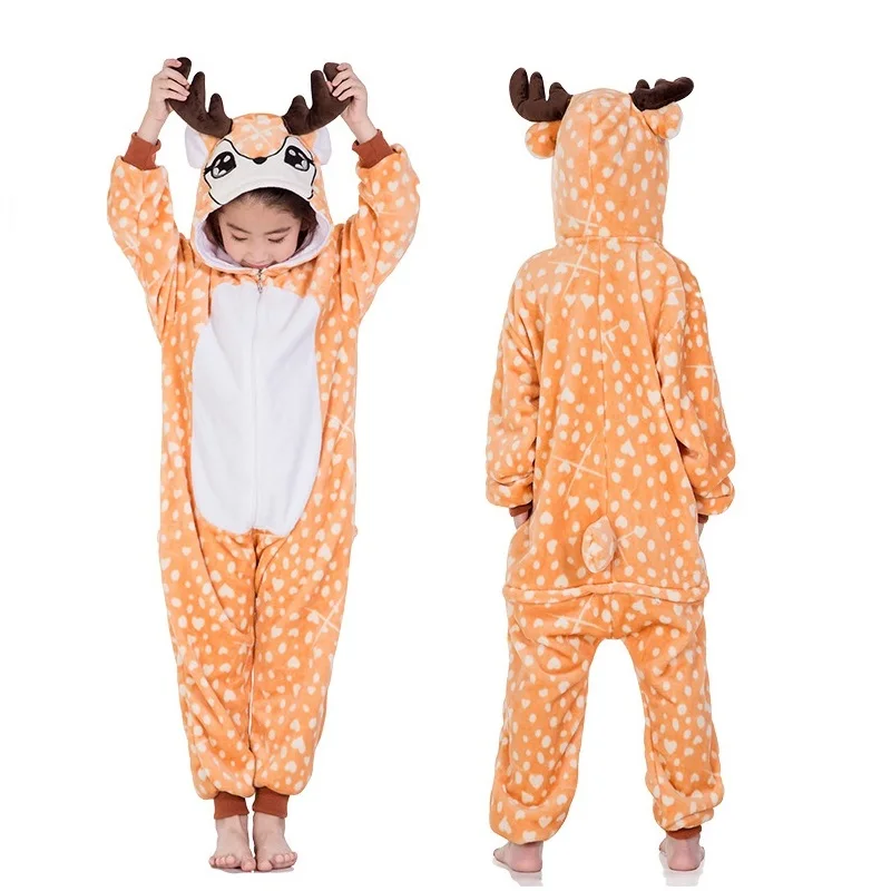 Kegurumi Unicorn Pajamas For Kids Girls Flannel Pijamas Suit Winter Children Unicornio Sleepwear Baby Boys Pyjamas Animal Onesie - Color: Deer