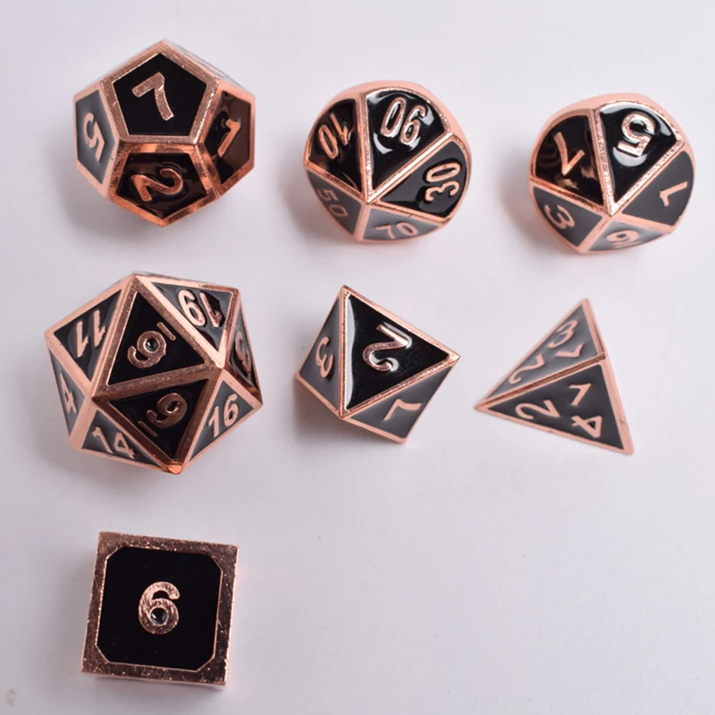 Многогранные металлические игральные кости DND, 7-die блестящая синяя поверхность с золотым номером для RPG, Подземелья и Драконы, Pathfinder, Shadowrun, D& D
