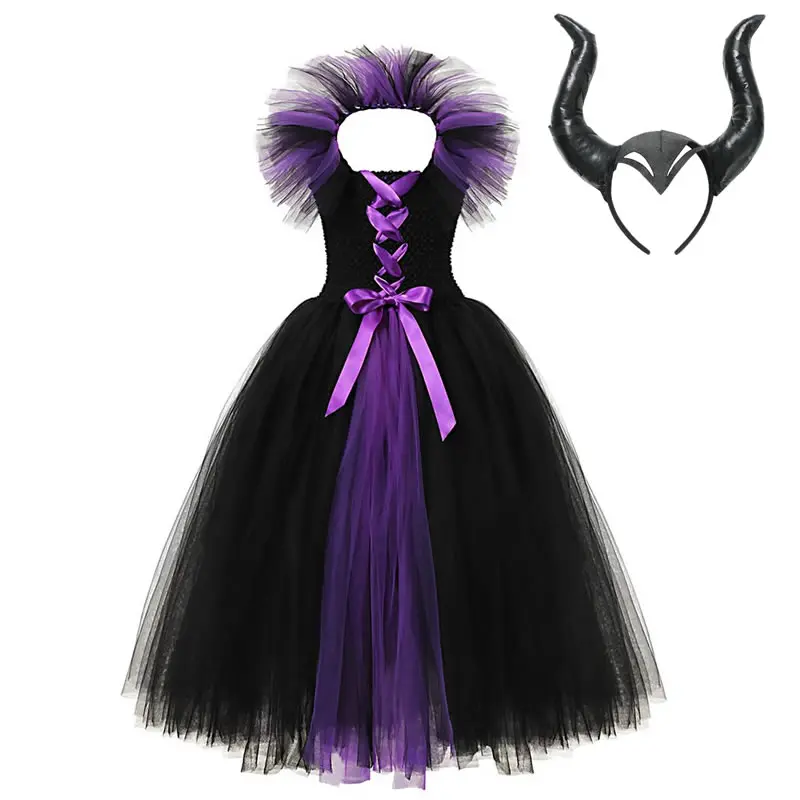 Злая королева 2 малефисент платье с крыльями девушка Хэллоуин вечерние костюмы дети злодей ролевые игры бальное платье От 2 до 12 лет наряд - Цвет: Dress A