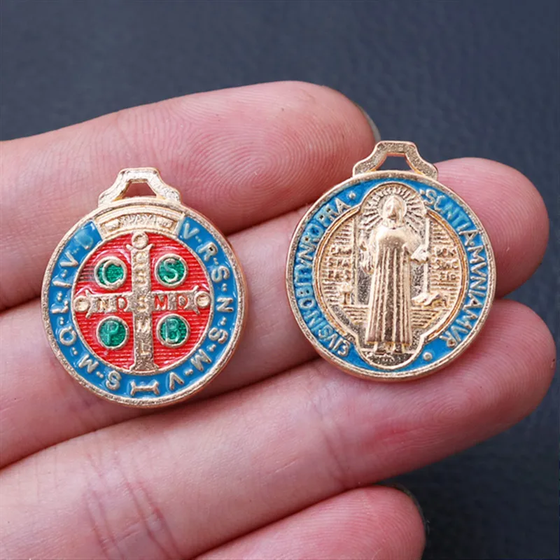 50 Pieces Religious Multicolor Saint Benedict Medal Catholic Gold