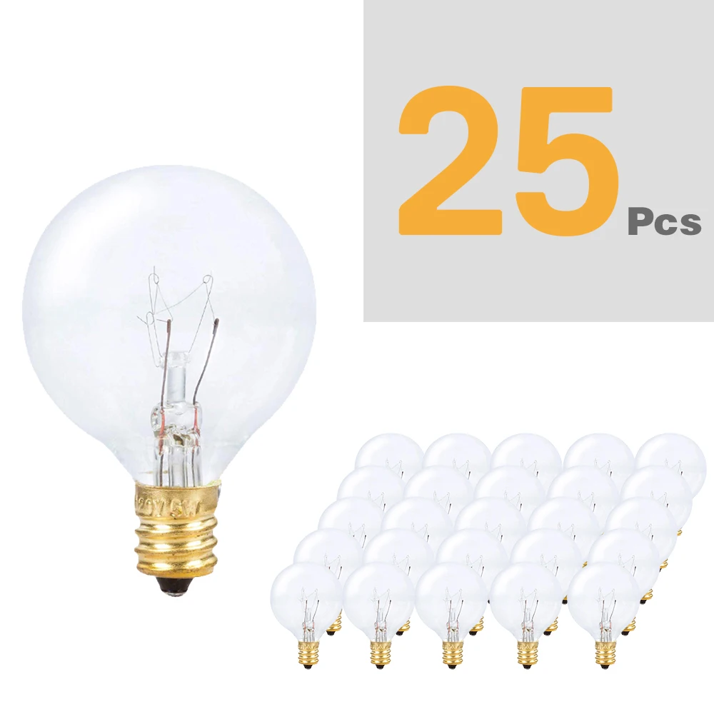 

25Pcs G40 String Light Bulb Replace 120V/220V Tungsten Bulb E12 Base Socket Holder Bulb For Home Garden Decoration