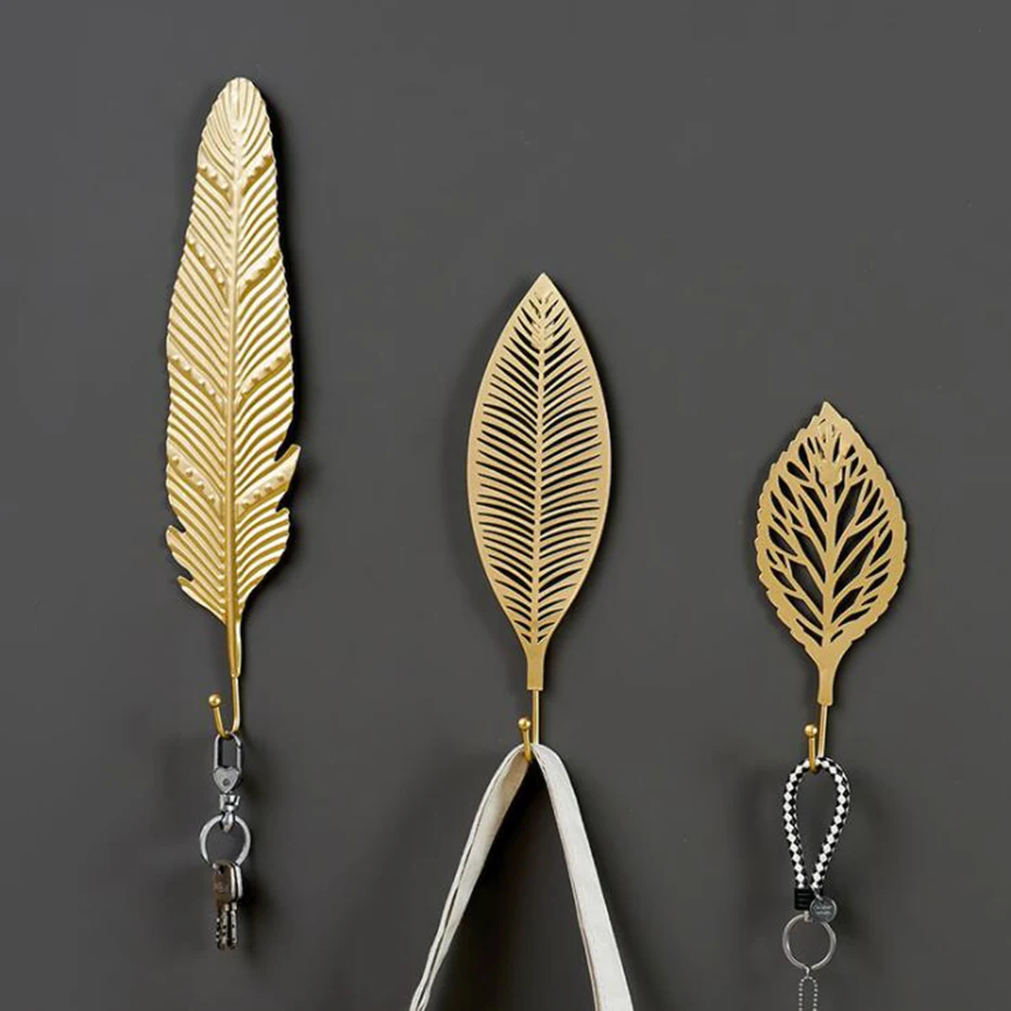 Gancho de hierro con forma de hojas para decoración de pared, colgador de pared multifuncional, nórdico, hoja, llave para el reloj, bolsas, joyería