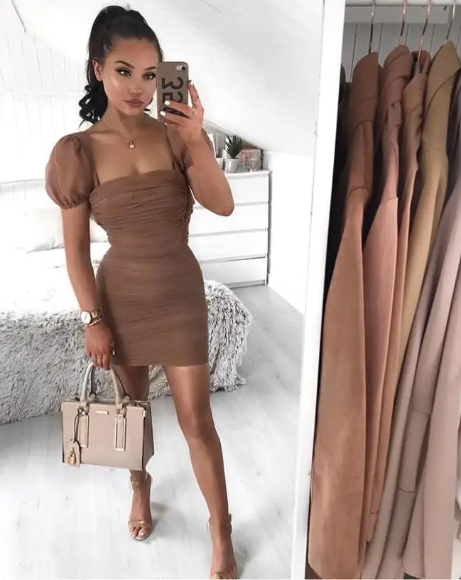 

Sexy Women Stand Mini Simple Bandage Rayon Show Evening Club Dress