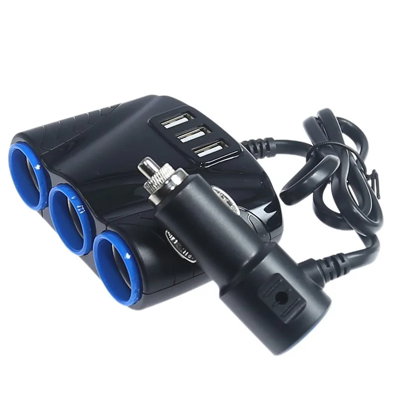 3 USB Port 3 Way 3.1A Blue Led Car Cigarettes Lighter Socket Splitter