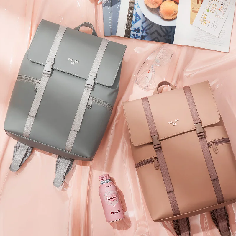 Classic Solid Color Laptop Backpack PU Frosted High-end School Bag Large Capacity Travel Backpack