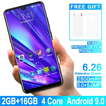 

XGODY Celular Smartphone Dual Sim 6.26'' 19:9 Waterdrop Android 9.0 2GB 16GB Quad Core 2800mAh 5MP Camera 3G Mobile Phone 9T Pro