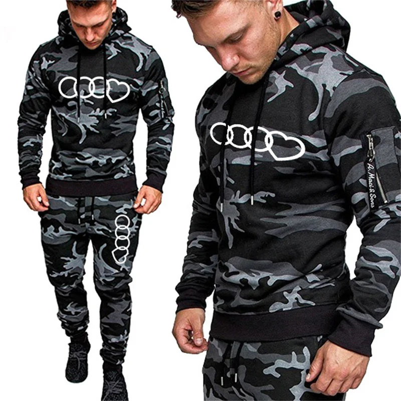 

2 Pieces Sets Tracksuit Men Hooded Sweatshirt+pants Pullover Hoodie Sportwear Suit Male Camouflage Joggers Winter Sets Clothes