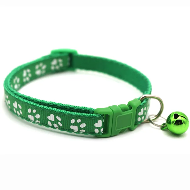 The New Pet Collar, Adjustable Colored Collar with Bell for Positioning and Cat Paw Dog Print Traction Accessories Green