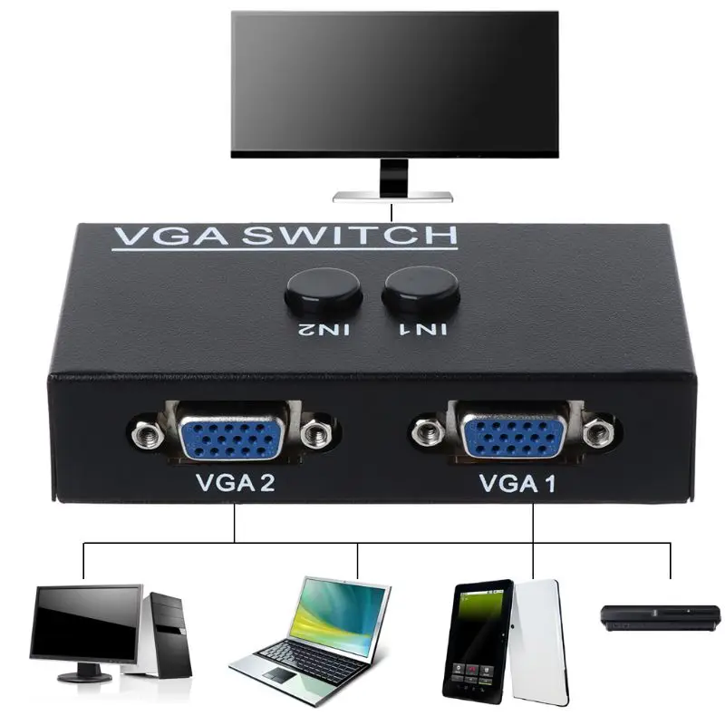 

New 2 Ports Switcher Splitter 2 Ways VGA Video Switch Adapter Converter Box for PC Monitor Accessories qyh