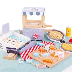 Ensemble de cuisine en bois jouets maison de jeu vente chariot de bonbons ensembles de Simulation en bois caisse enregistreuse jouets pop corn ustensiles de cuisine pour fille 