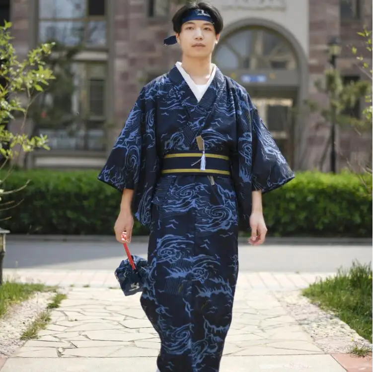 Kleding Herenkleding Pyjamas & Badjassen Jurken Japanse Kimono Male Bad 100% Katoen Kleur Wit Marineblauw Japans Karper Patroon "Made in Kyoto Japan" Yukata Koi Man 