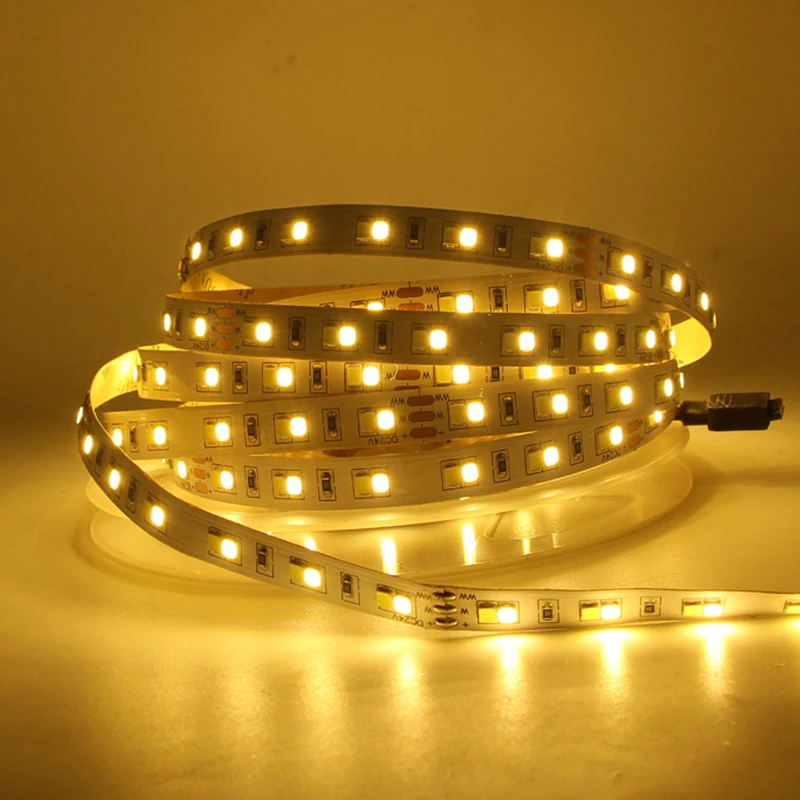 5M Dual Color CRI>85 SMD2835 CCT Dimmable LED Strip Light 12V 24V DC WW CW Color Temperature Adjustable Flexible LED Tape Ribbon